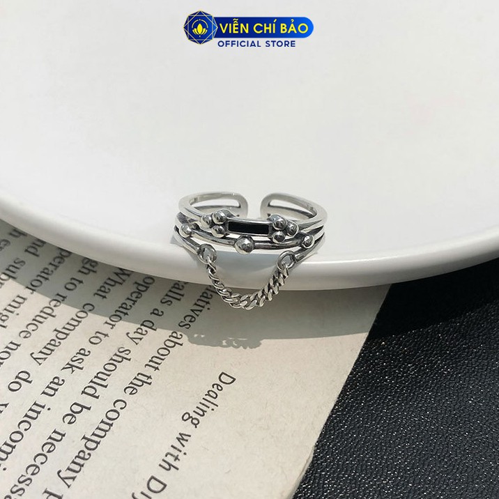 Nhẫn bạc nữ xích đá đen chất liệu bạc Thái 925 thời trang phụ kiện trang sức nữ Viễn Chí Bảo N000489