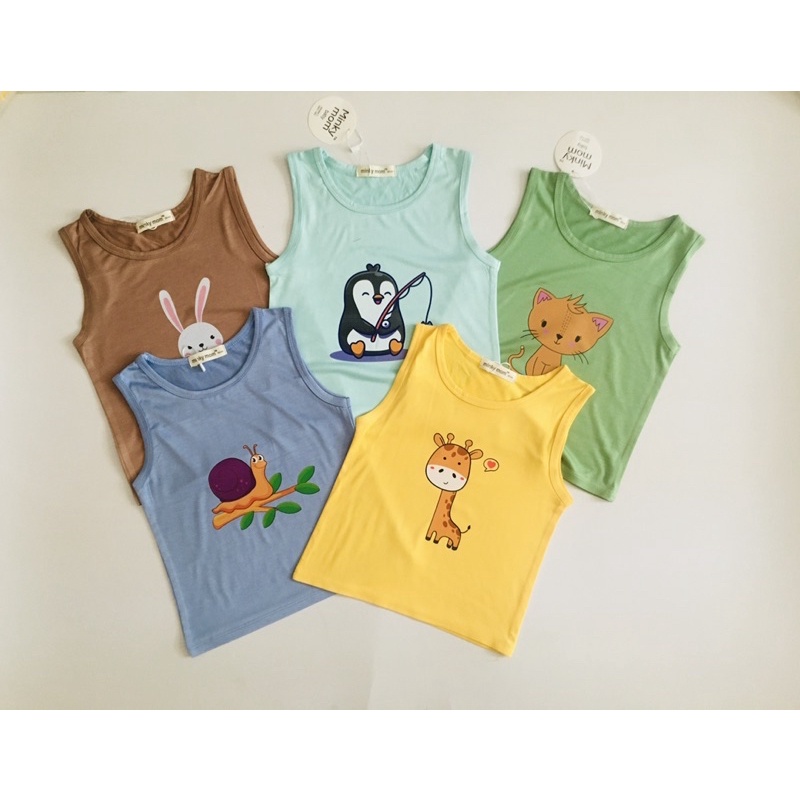 Bộ ba lỗ Thun lạnh MINKY MOM hoạ tiết chim cánh cụt, ốc sên siêu cưng cho bé trai bé gái