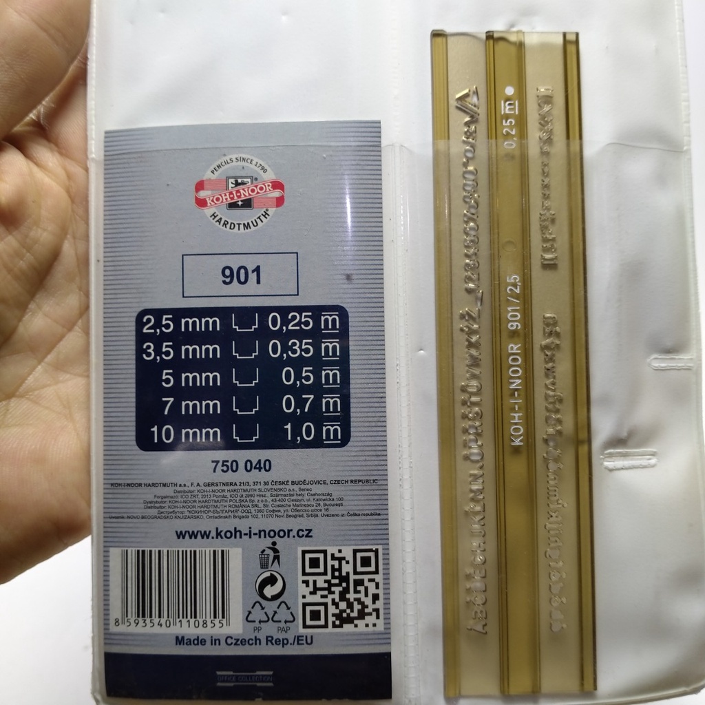 Thước chữ KOH-I-NOOR/ bộ 5 cây thước gốt chữ mỹ thuật, kiến trúc 903 size 2,5mm đến 10mm