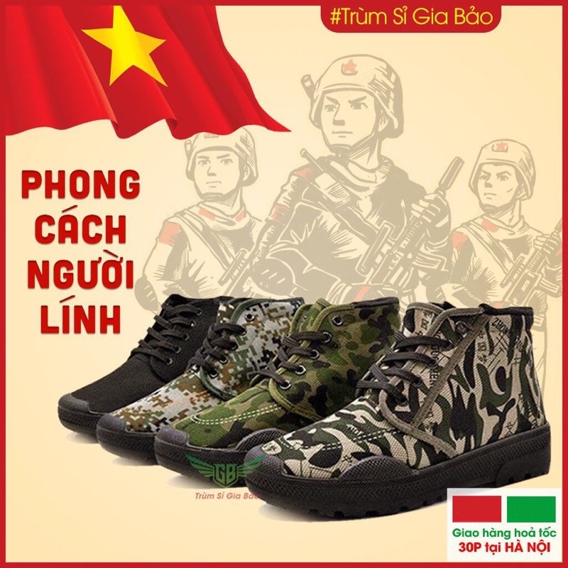 Giày Vải Lính Rằn Ri Cao Cổ ,Đế Cao Su Siêu Bền.