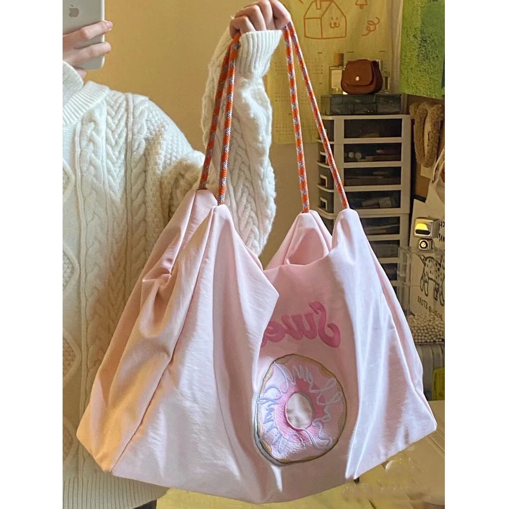 IMAODOU Túi Tote Đeo Vai Cỡ Lớn Bằng Vải Nylon Thêu Họa Tiết Phong Cách Nhật Bản Có Khóa Kéo Tiện Dụng
