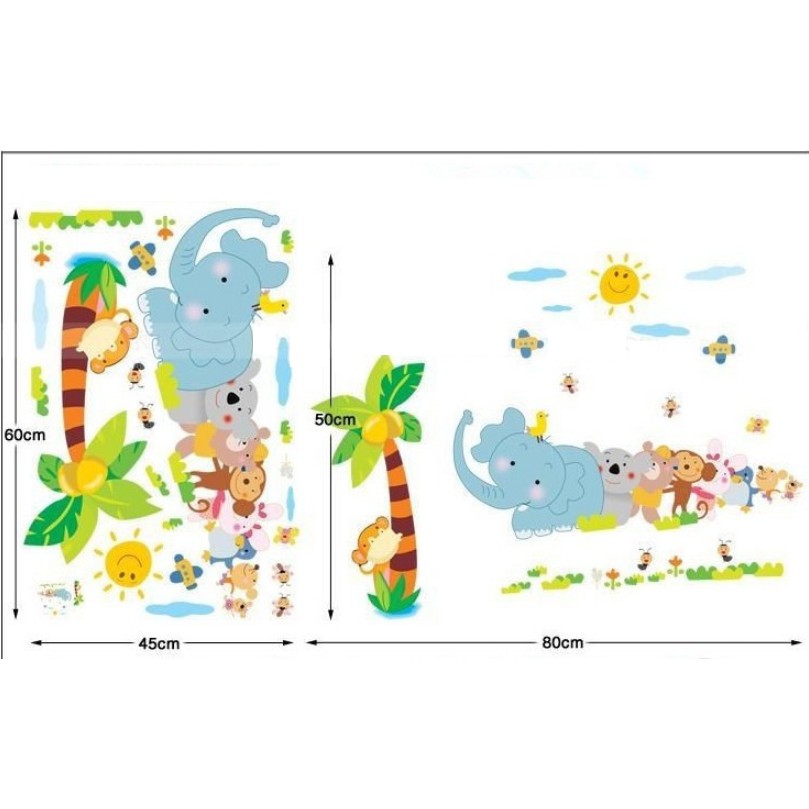 Decal trang trí voi và các bạn kéo co