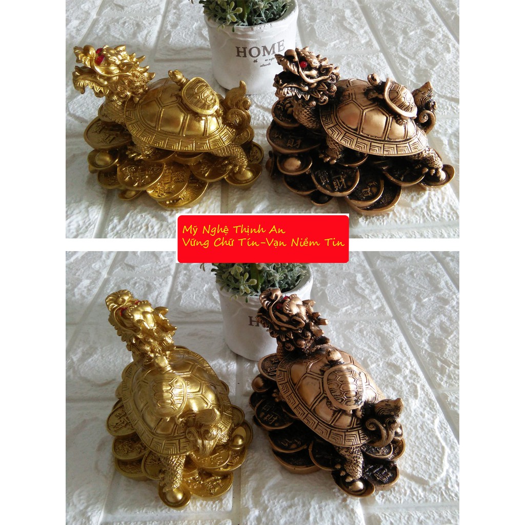 Tượng Long Quy đại phát đá poly nhũ đồng sáng loại cao cấp - LQDS02