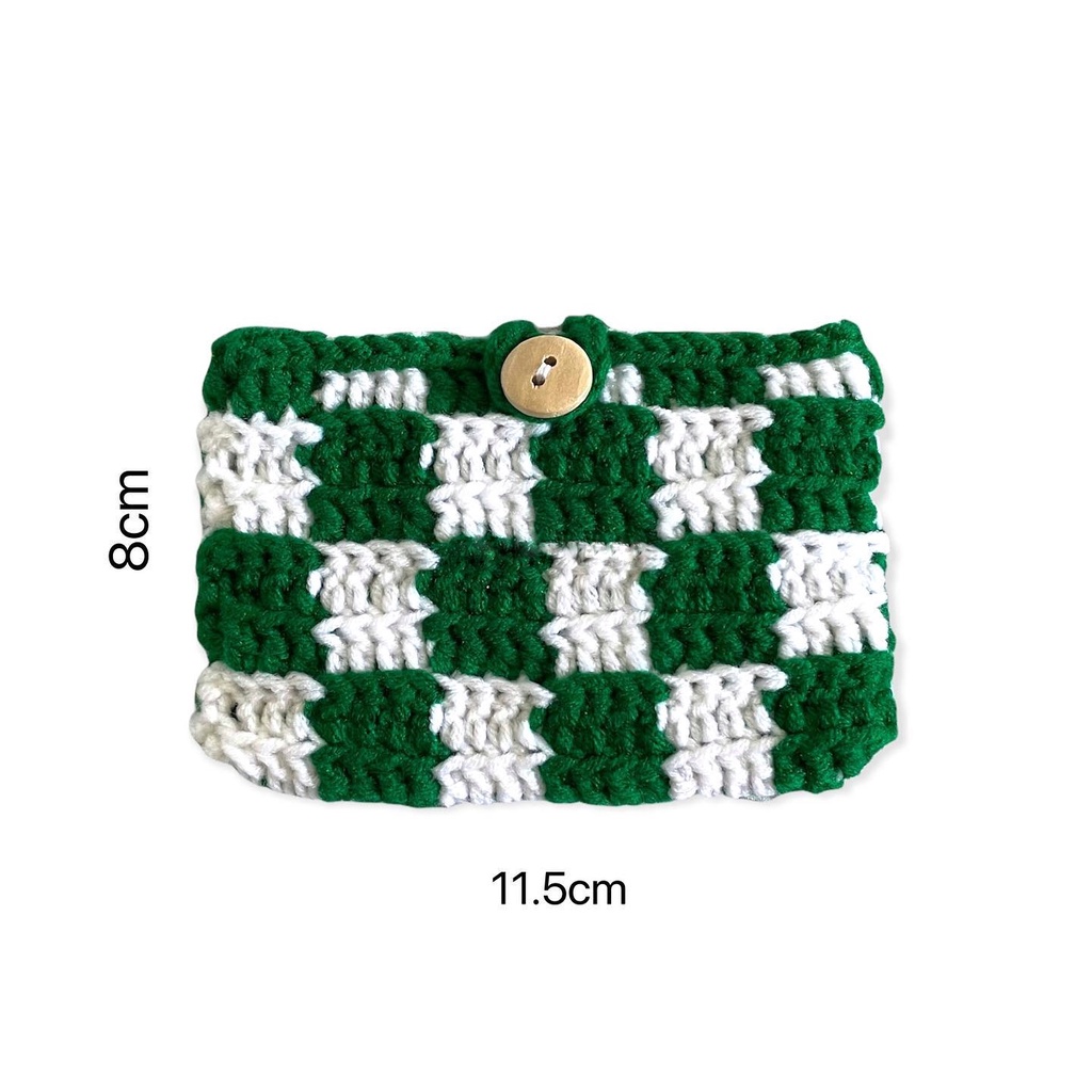 Ví len mini caro Crochet checkered wallet - Item hot trend Hàn Quốc