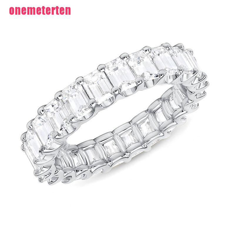 【TEN】Luxury Paved Square Cubic Promise Love Rings Engagement Wedding Jewelry D