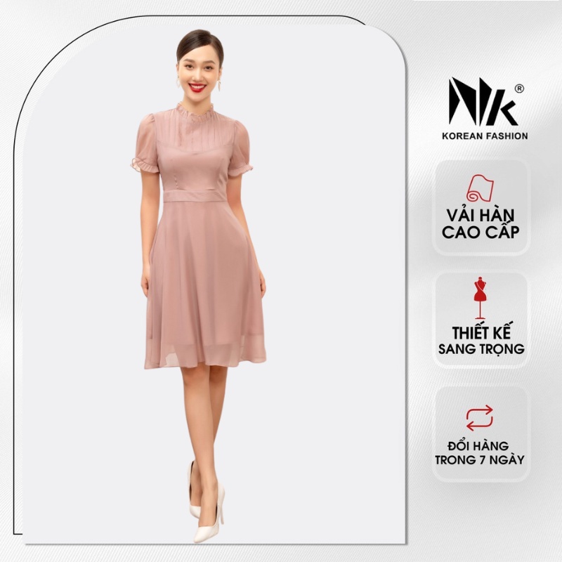 Váy Nữ Dáng Xoè NK FASHION Tay Bồng Xếp Ly Ngực, Chất Liệu Lụa Hàn Cao Cấp Chống Nhăn Xù NKDV2104042