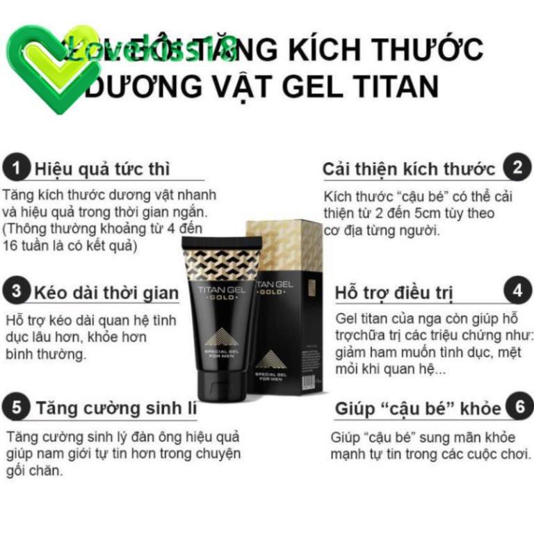 [LK18] [CHÍNH HÃNG BAO ĐỔI TRẢ] Massage Titan-Gel-Gold tăng kích thước cậu nhỏ và chống xuất tinh sớm