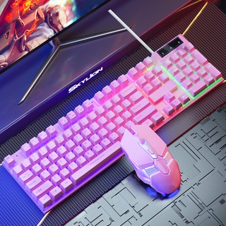 Bàn phím dây chơi game màu hồng có đèn nèn dễ thương thích hợp cho nữ giao diện USB