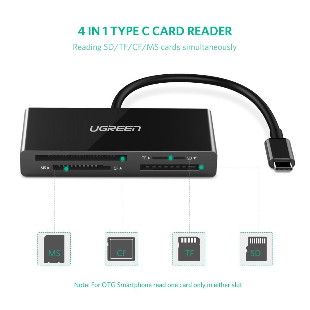 Đầu đọc thẻ nhớ USB 3.1 Type C OTG tích hợp 4 cổng TF SD CF MS tiện dụng