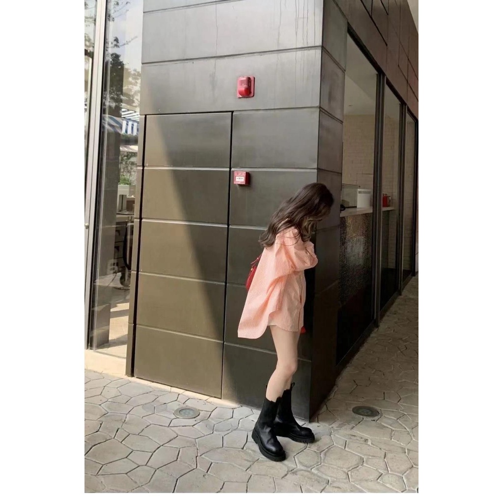 Áo Sơ Mi Chống Nắng Họa Tiết Kẻ Sọc Màu Cam Phong Cách Vintage Thời Trang Mùa Hè Cho Nữ