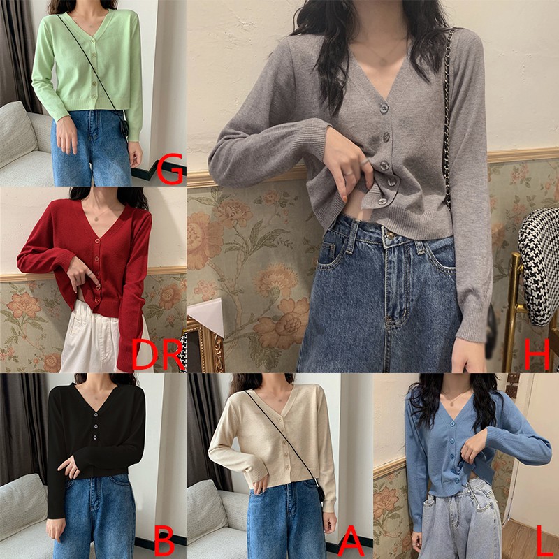Áo khoác cardigan dài tay cổ chữ v xinh xắn theo phong cách hàn quốc