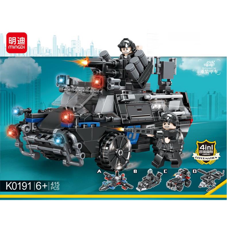 BỘ ĐỒ CHƠI XẾP HÌNH Xe OTO SWAT - Đồ Chơi Lắp Ráp  Xe Cảnh Sát – 4 Trong 1