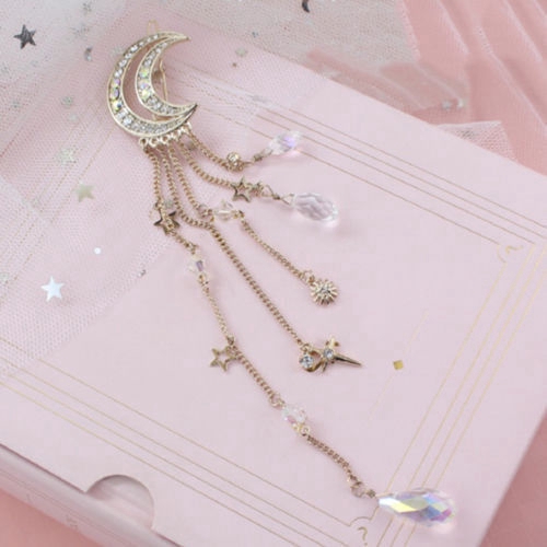 Kẹp tóc trang trí hình mặt trăng đính đá nhân tạo xinh xắn dành cho nữ