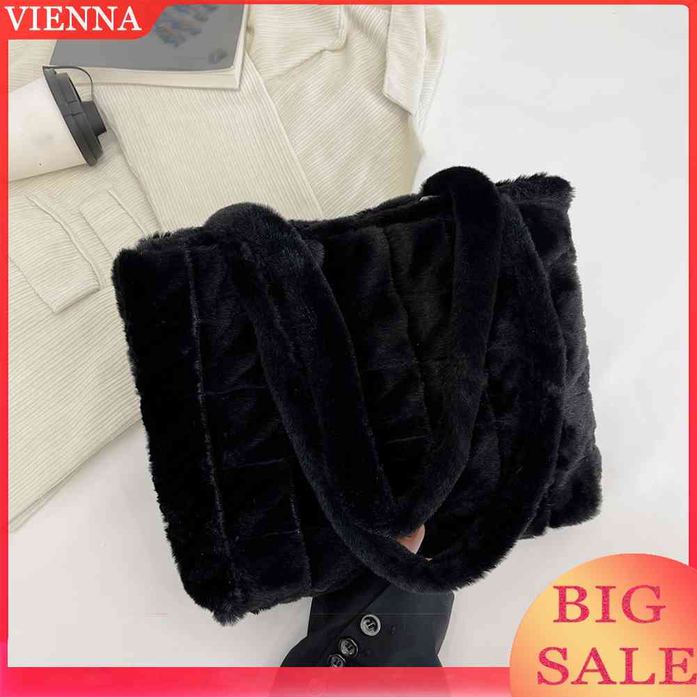 Túi Tote Lông Xù Mềm Mại Có Tay Cầm Thời Trang Thu Đông Cho Nữ