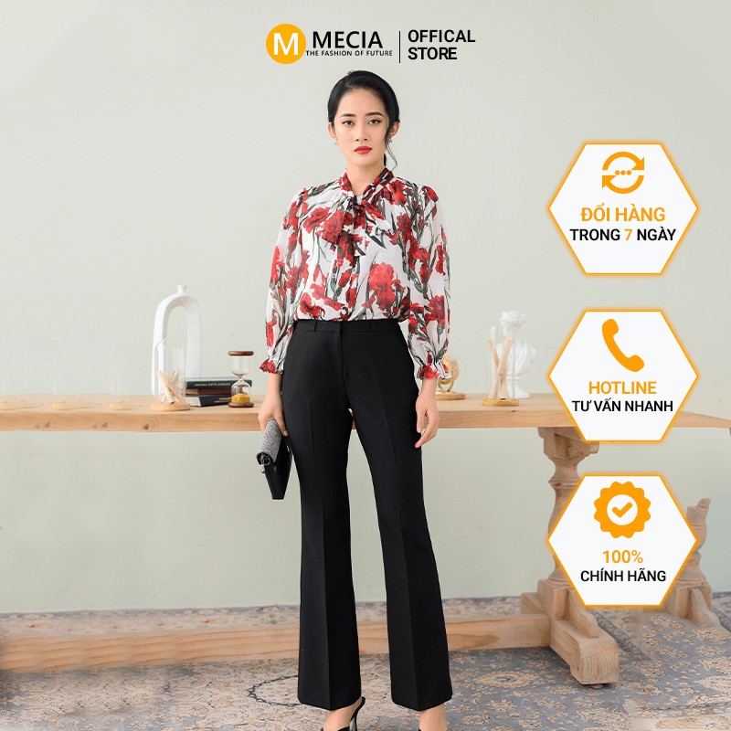 Quần ống loe Mecia QD2111, quần ống vẩy túi chéo chất tuýt si co giãn nhẹ mặc mát thoáng, dáng công sở dự tiệc