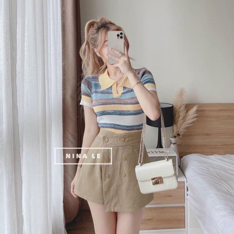 Áo len dệt kim cổ đức phối kẻ màu hot hit