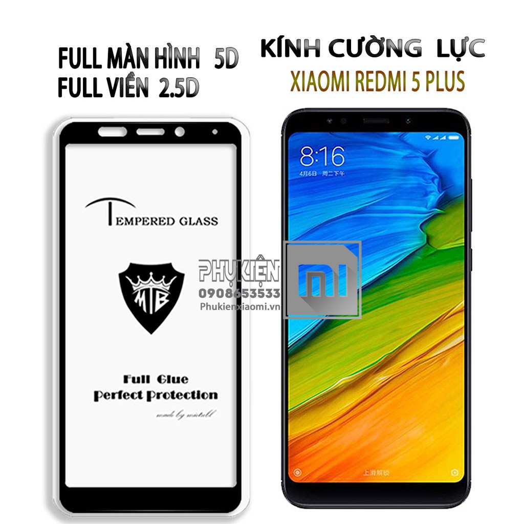 FREESHIP ĐƠN 99K_Kính cường lực 9H Xiaomi Redmi 5 Plus - Full viền Đen và Trắng