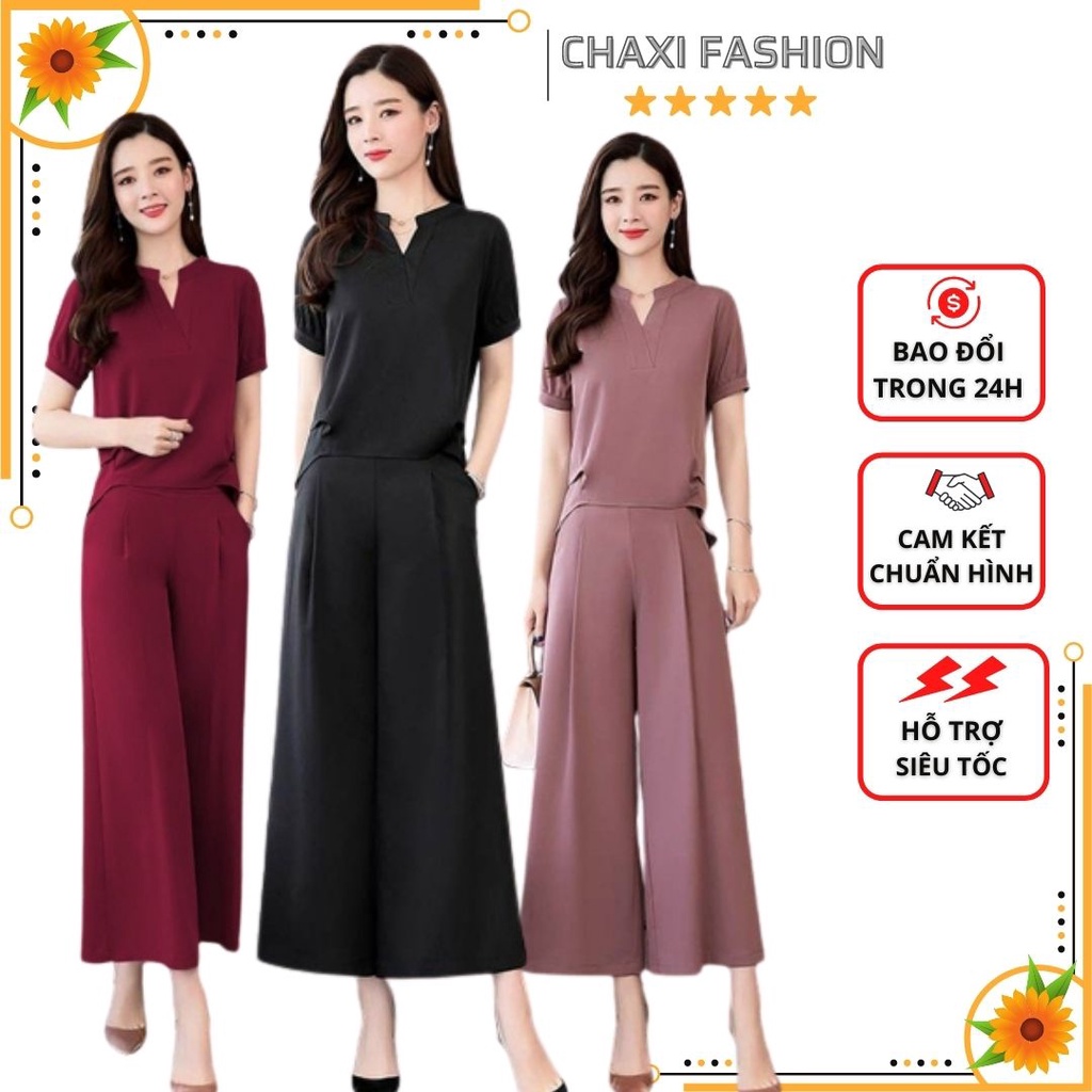 HÀNG NHẬP - SET BỘ ÁO KIỂU CỔ TRỤ QUẦN SUÔNG DÀI RỘNG CAO CẤP - LS143290