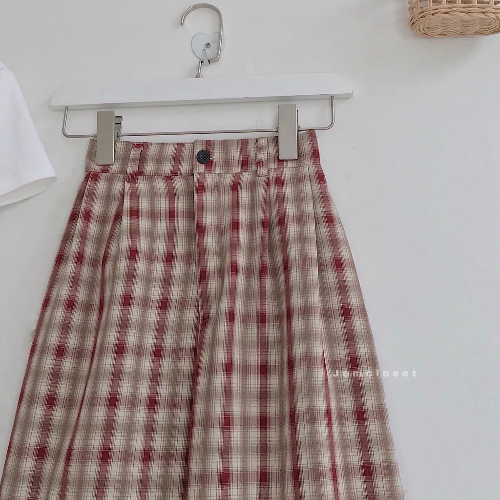 Quần Baggy Nữ Lưng Cao Kẻ Caro JEM CLOSET Quần Baggy Nữ Ống Suông YEED Chất Caro Mềm Mịn Đứng Dáng Hack Chân Dài 2398