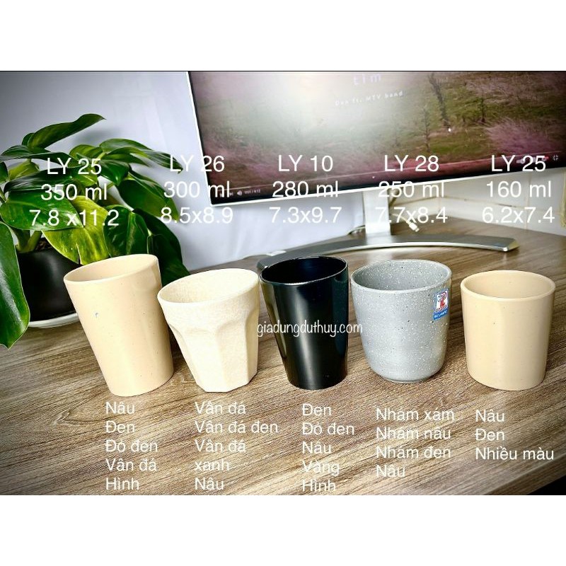 Ly uống trà đá 350 ml nhựa melamine cao cấp Phát Thành kích thước 7.8x11.2 cm màu đen, đỏ đen, nâu, vân đá, họa tiết