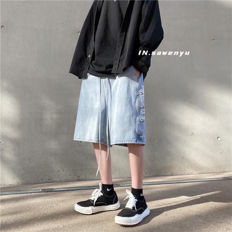 Quần Short Jean Ống Rộng Phối Rách Cá Tính Theo Phong Cách Retro Dành Cho Nam