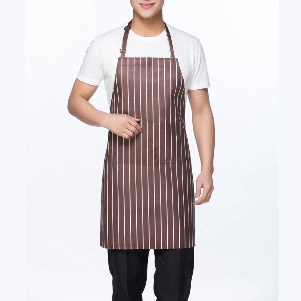 CONOPERY  Stain Resistant Chef Apron Cooking Supplies Stripes Pinafore Clean Pinafore Men and Women Halter Neck Long Fabric Catering Home Kitchen Bibs