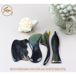 COMBO DỤNG CỤ MASSAGE ,CẠO GIÓ BẰNG SỪNG TRÂU TỰ NHIÊN-VIETHORN GIÚP LƯU THÔNG MÁU,GIẢM STRESS