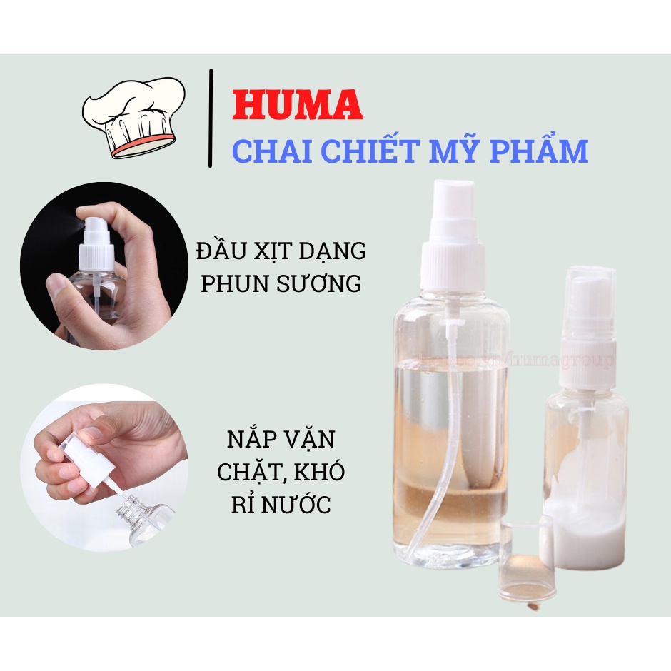 Chai Nhựa Chiết Mỹ Phẩm Trong Suốt Xịt Nhỏ Giọt Đủ Size 30-100ml