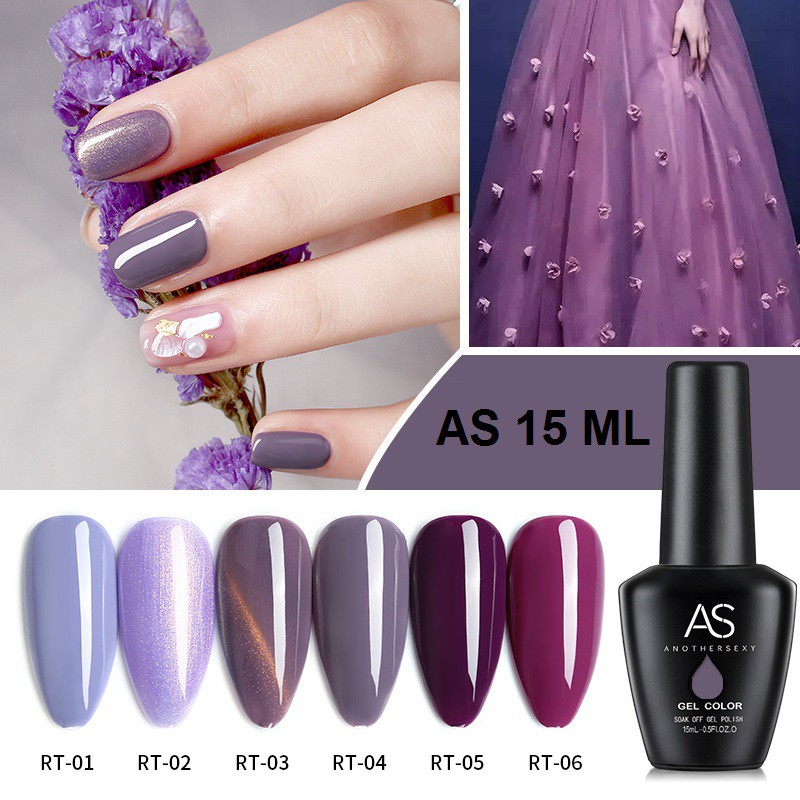 Sơn gel AS sơn nail dùng máy hơ gel sơn móng tay gel tone tím lavender mắt mèo tím nhẹ nhàng mã RT 15ml