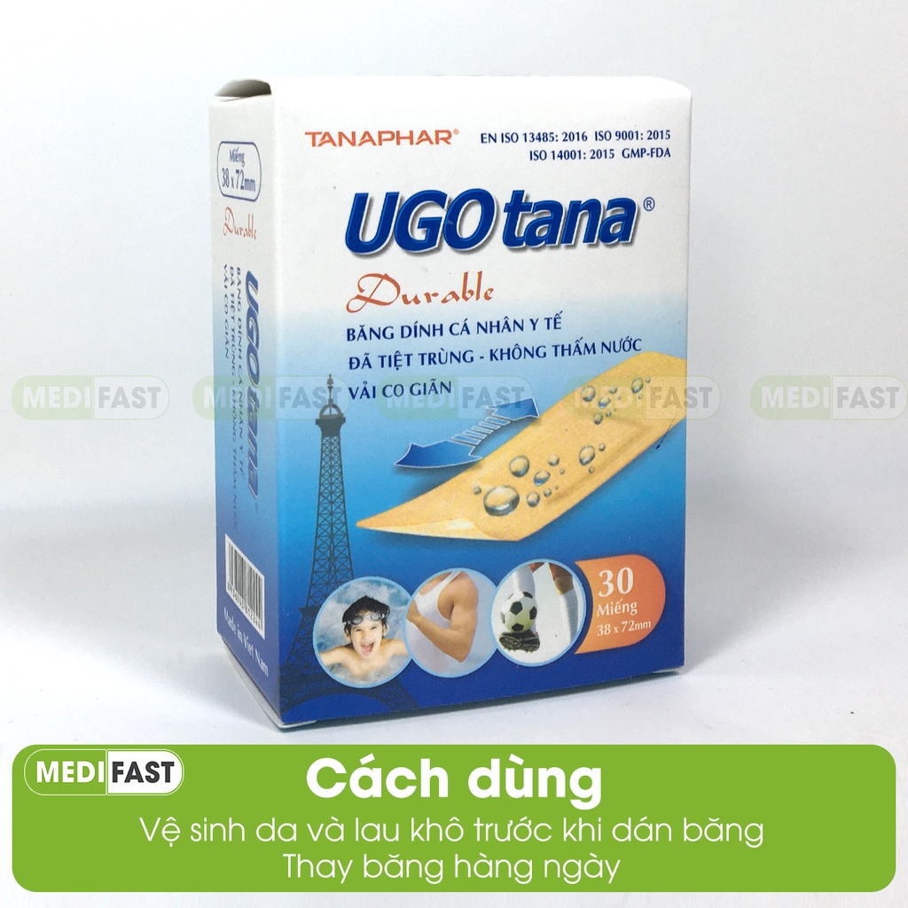 Băng dính cá nhân y tế Ugotana - Hộp 30 miếng - Băng dính cá nhân số 1 sản xuất tại Việt Nam