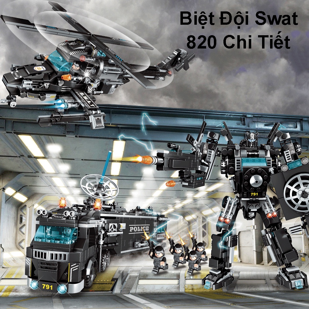 Đồ Chơi Lắp Ráp Kiểu Lego Biệt Đội Swat,Xe Ôtô Cảnh Sát,Trực Thăng Chiến Đấu,Người Máy Robot 5035 Với 820 Mảnh Ghép