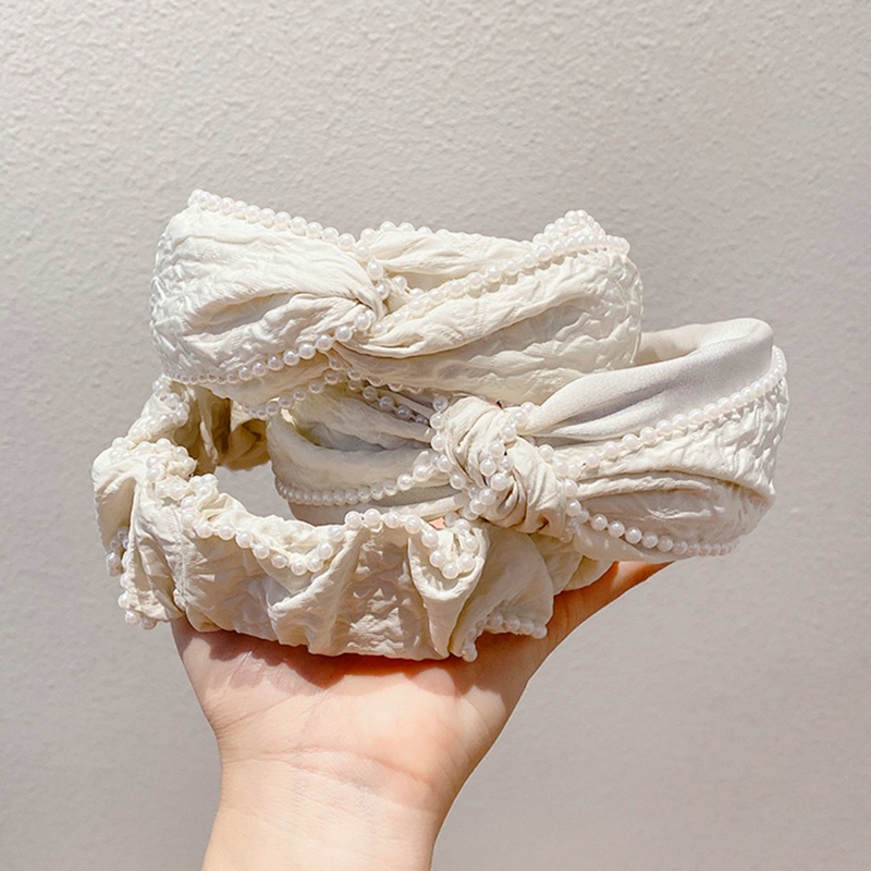 Băng Đô Cài Tóc Mềm Màu Trơn Đính Ngọc Trai Cổ Điển Thời Trang Cho Nữ