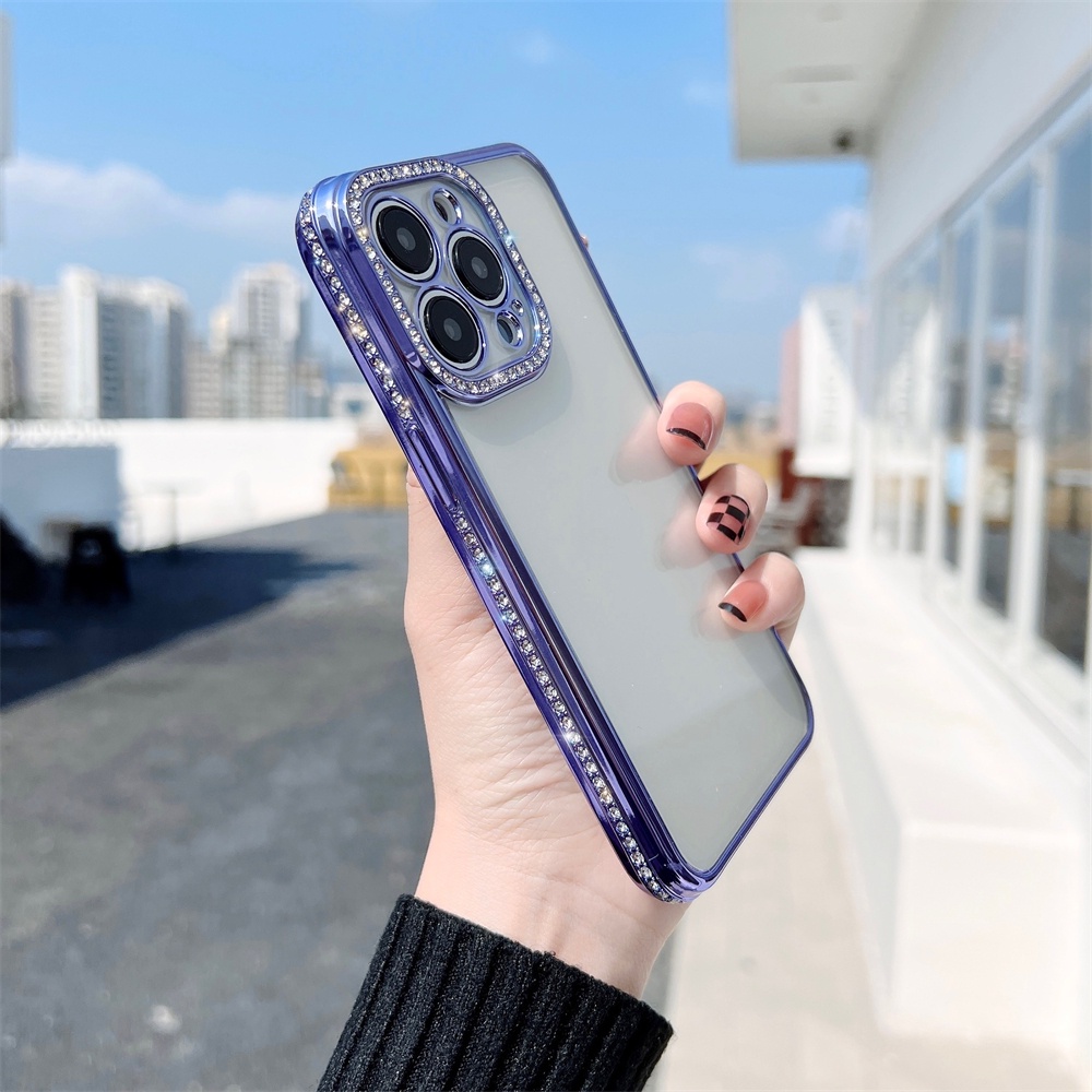 Ốp Điện Thoại TPU Trong Suốt Viền Kim Cương Cho IPhone 13 12 11 Pro Max