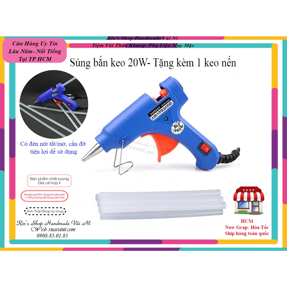 Súng Bắn Keo 20W Tặng Kèm 1 Cây Keo Nến Dùng Kết Dán Cố Định Các Chi Tiết Trang Trí Handmade Dùng Nhiều Trong Đời Sống