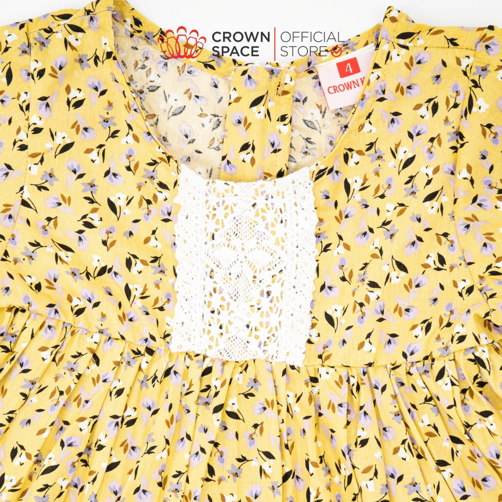 Váy Hoa Nhí Vàng Mật Ong Cho Bé Gái Chính Hãng Crown Space CKGS2810602.Y Từ Size 4-9