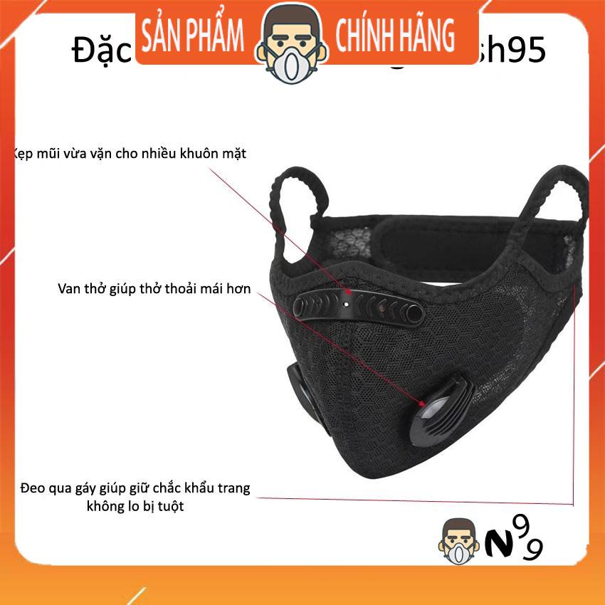 Khẩu trang màu đen [2 van thở] Mesh95