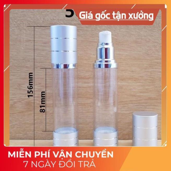 Chai hút chân không trong suốt Nắp Bạc 50ml , chai xịt giọt chiết kem , phụ kiện du lịch