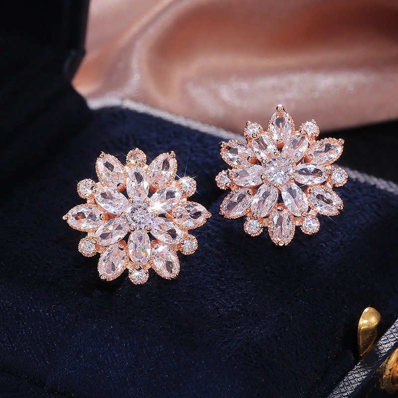 Bông Tai Mạ Bạc 925 Hình Hoa Đính Đá Zircon Toàn Diện Phong Cách Hàn Quốc Cho Cô Dâu