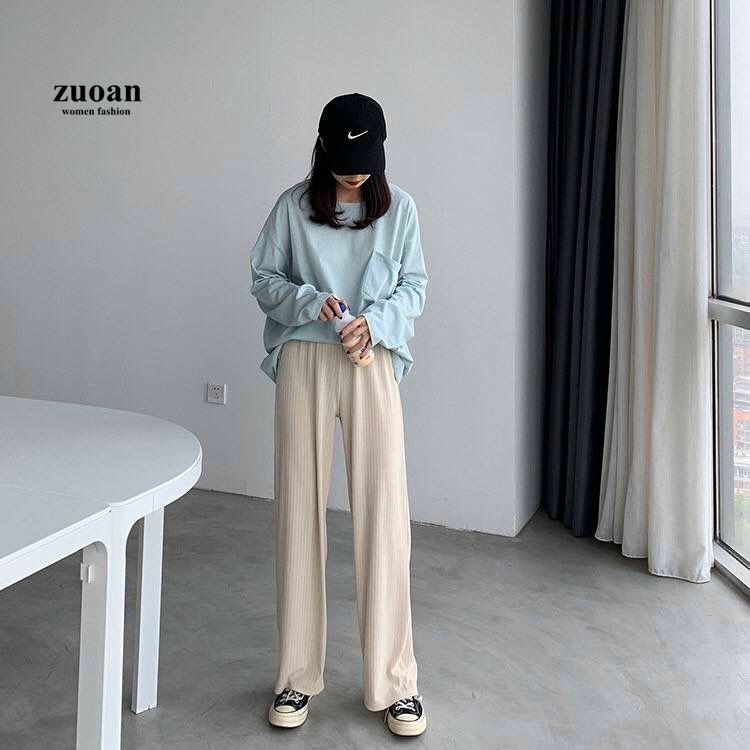 SUXI Quần Dài Nữ Ống Rộng Lưng Thun Co Giãn Thời Trang Năng Động