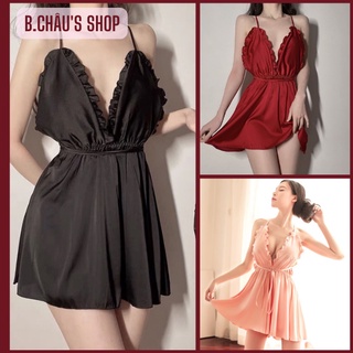 Váy ngủ lụa phi 2 dây | Váy ngủ sexy hở lưng gợi cảm | Đầm ngủ sexy lụa satin hàng QC