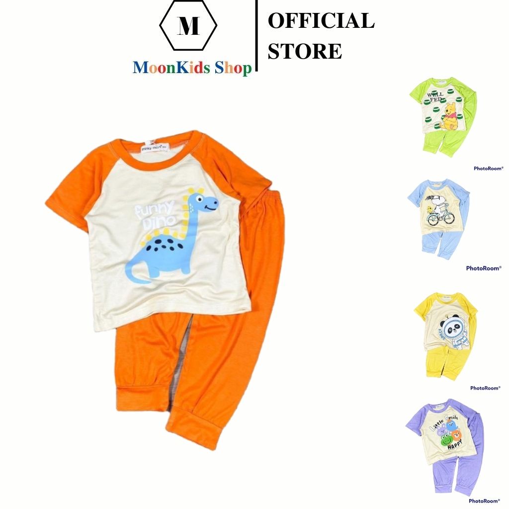 Bộ Monkey Cộc Tay Cho Bé🚚Họa Tiết MaRuCo🚚Đồ bộ tay lửng cho bé,minky mom chính hãng từ 6-20kg thun lạnh 100%