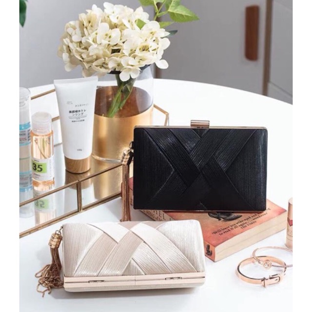 Clutch, ví cẩm tay tua rua đan chéo hàng cao cấp