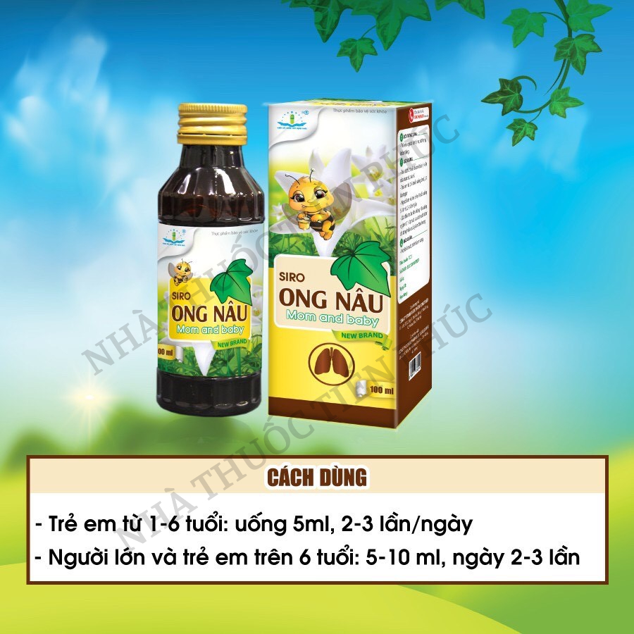 Siro Ong Nâu - Hỗ trợ các triệu chứng ho, rát họng, khản tiếng, đau họng - Hộp 30 gói, Chai 100ml