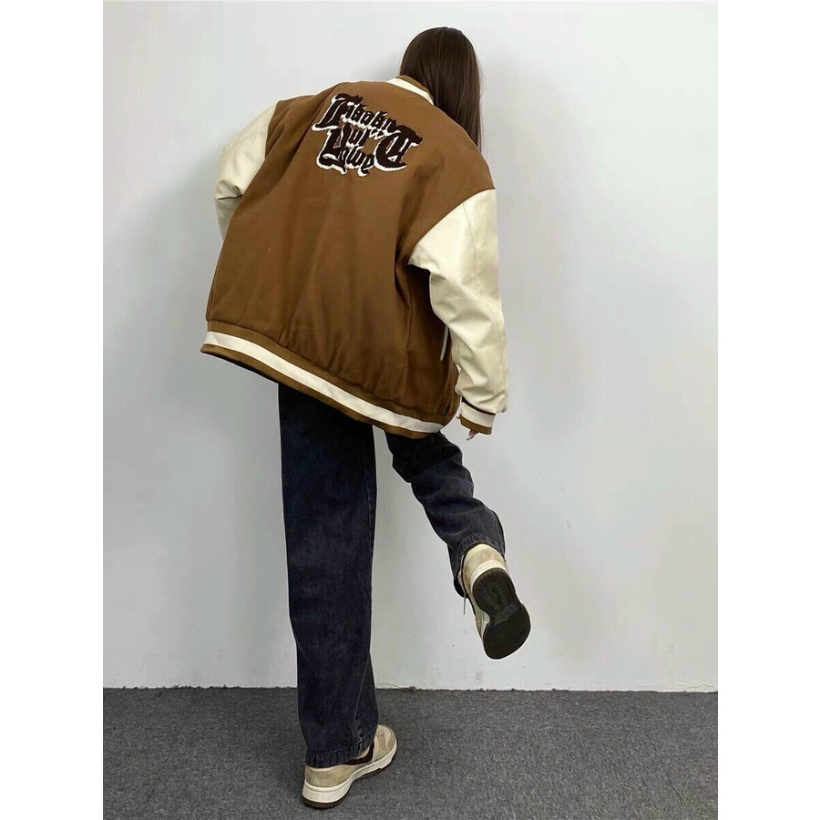 - Áo Khoác Bomber kaki phối tay da 2 lớp Unisex