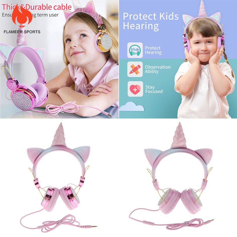 Tai Nghe Thể Thao Hình Unicorn Màu Hồng Có Mic Cho Bé Gái 1