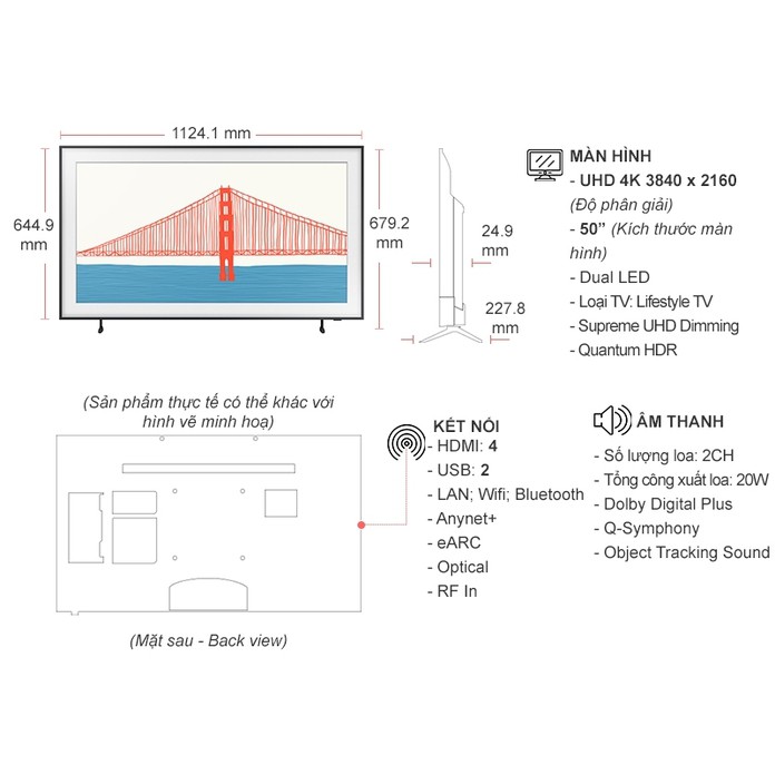 MIỄN PHÍ VẬN CHUYỂN HCM- Smart Tivi The Frame 4K Samsung 50 Inch QA50LS03AAKXXV | BigBuy360 - bigbuy360.vn