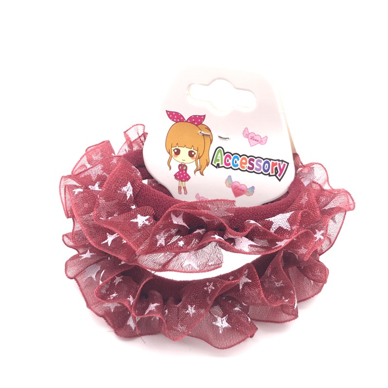 Set 2 dây buộc tóc voan xoăn cho bé - Dây cột tóc scrunchies hình sao dễ thương