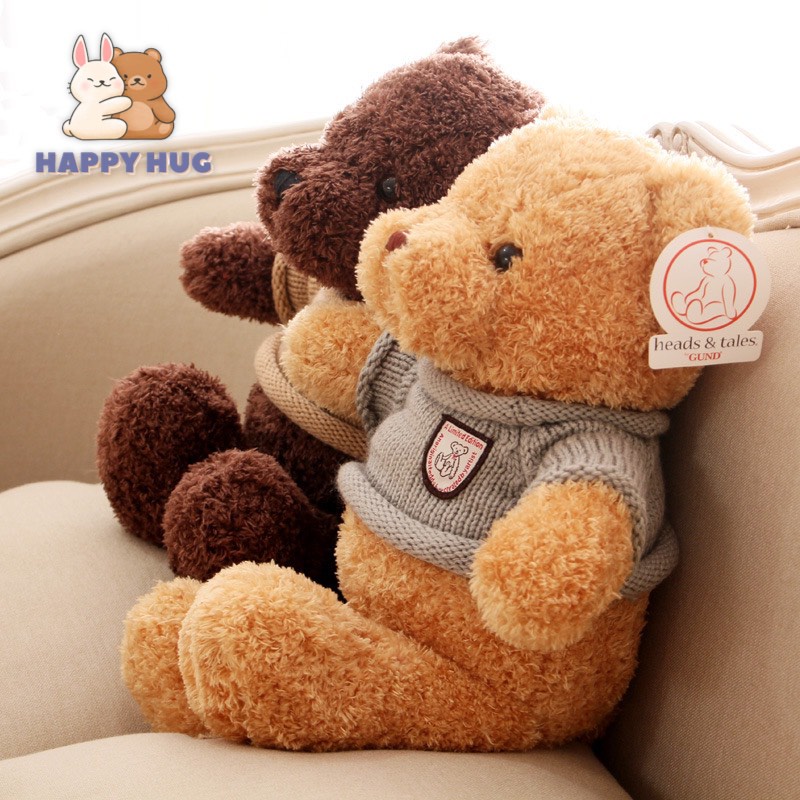 Gấu Bông Teddy mặc áo len dễ thương Size 38cm, thú bông nhồi gòn cao cấp - Happy Hug