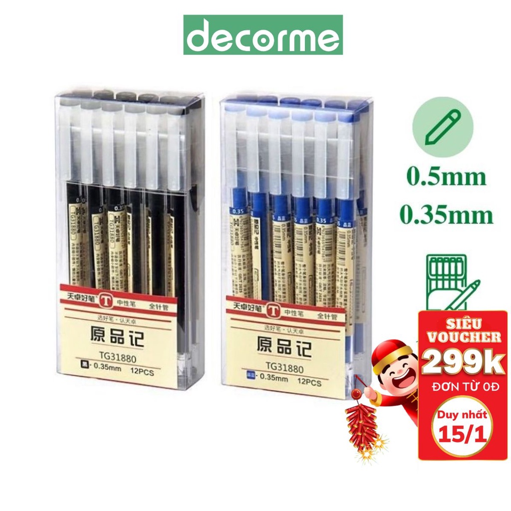 Bút Muji DecorMe bản dupe bút gel đen xanh đỏ viết đều mực Muji văn phòng phẩm hộp 12 bút