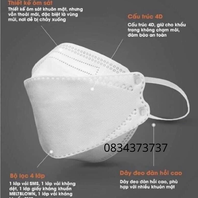 Khẩu trang kf94 công nghệ hàn quốc 4D MASK  kháng khuẩn 4 lớp combo 5 cái